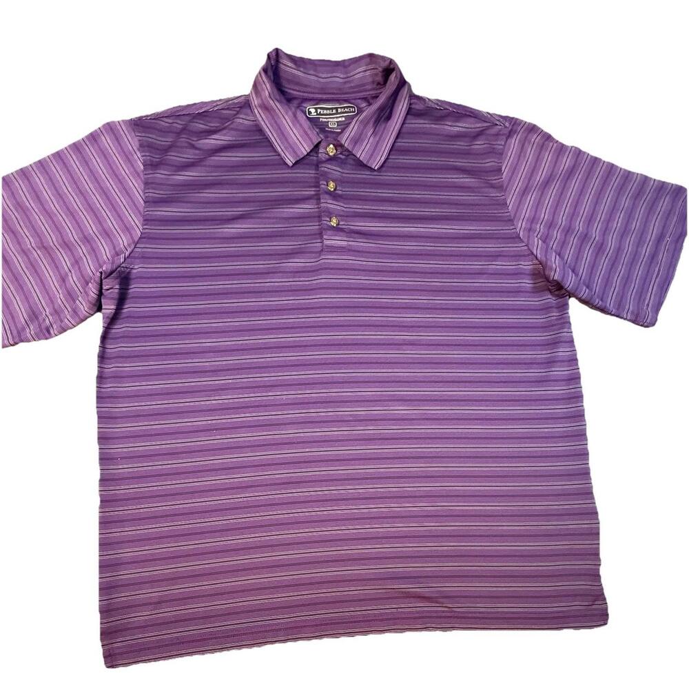 Pebble Beach Polo Shirt Mens XL Purple & Black Striped Performance Golf Knit